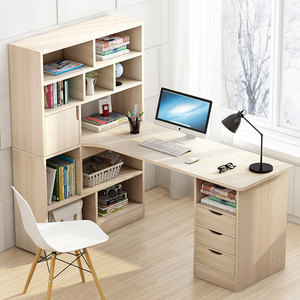 Muebles de oficina para el hogar, mesa de escritorio de estudio de estudiante de madera en forma de L, escritorios grandes para computadora de escritorio con estante de almacenamiento para libros - Product Image 1