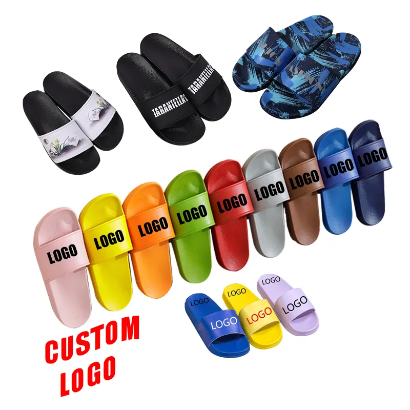 Personalized designer outdoor Mens color slideshow with logo 3d printed embossed unisex PVC EVA custom sandals Slides slippers