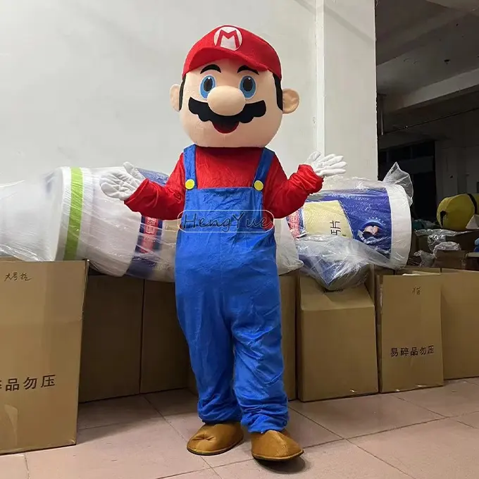 Fantasia de super mario mascote, traje de desenho animado de super mario, pelúcia, adulto, cosplay, vestido para caminhada, modelo de personagem, férias ao ar livre