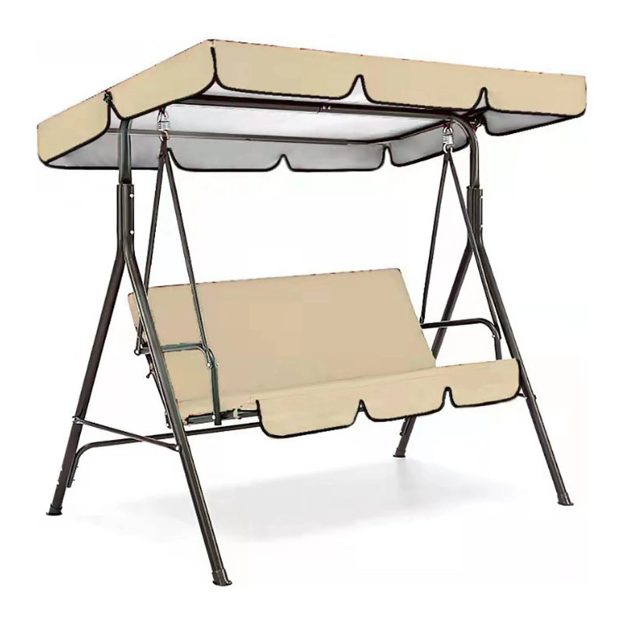 3 Person Patio Swing Chair Outdoor Canopy Swing,Bench with Adjustable Shade Cushion and Durable Steel Frame Dark/