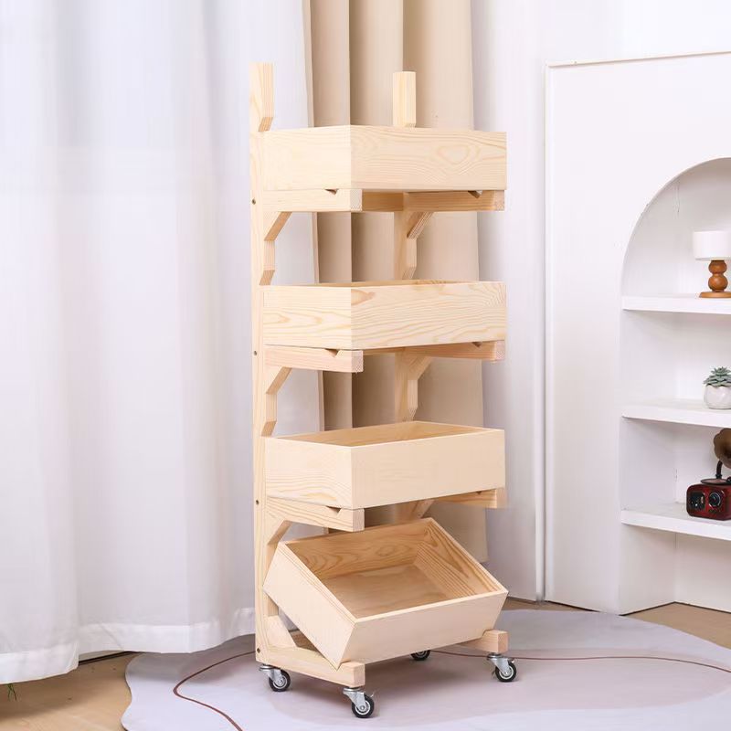 Pine wood four-layer natural color with universal wheels