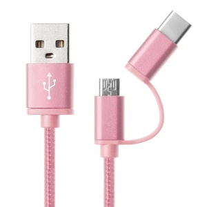 High Quality Colorful <strong>2</strong> <strong>in</strong> <strong>1</strong> USB to C to Micro to 8 Pin Nylon Braided Durable 3 a Fast Charging Data Cable Usb -c Cable - Product Image 3