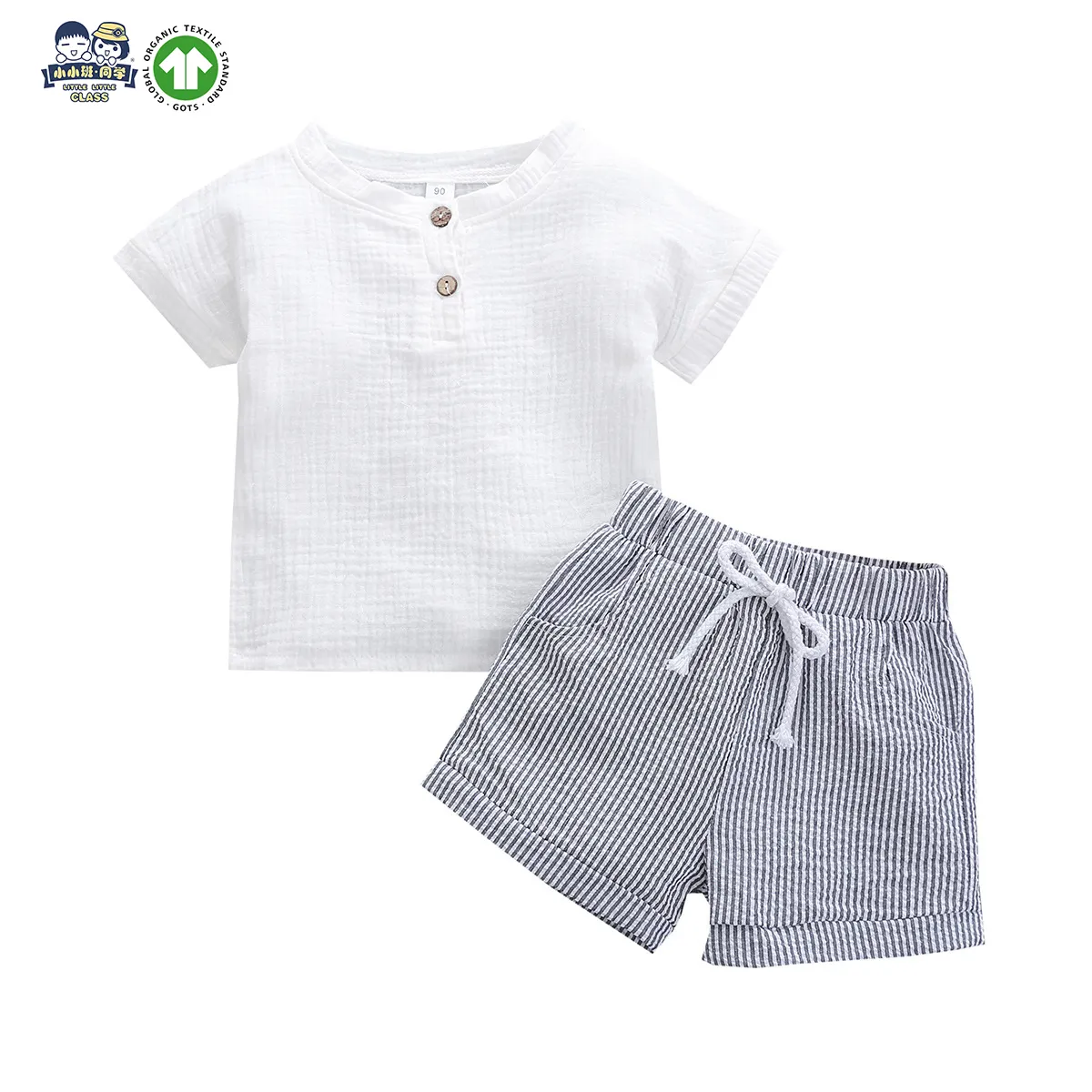 2023 verão bebê roupas set algodão Botão Branco de Manga Curta t shirt shorts 2pcs crianças roupas meninos meninas roupa listrada