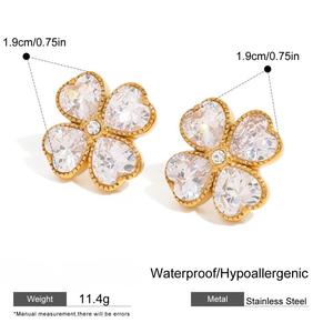 Yeni Trend dört yapraklı yonca saplama küpe kadınlar aşk tasarım mizaç moda takı zirkon kalp küpe - Product Image 6