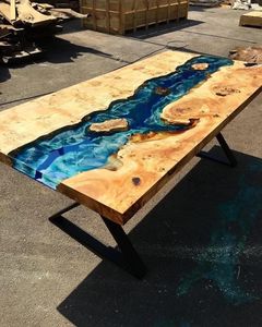 Hot Bán Sang Trọng Tùy Chỉnh Thiết Kế Hiện Đại Handmade Bàn Ăn Đặt Cạnh Sống Epoxy Nhựa Bảng - Product Image 3