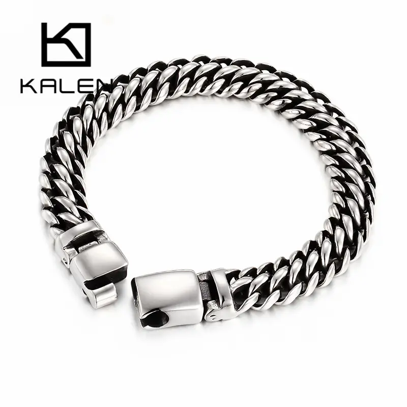 KALEN de Color plata de acero inoxidable enlace encanto pulseras para hombres