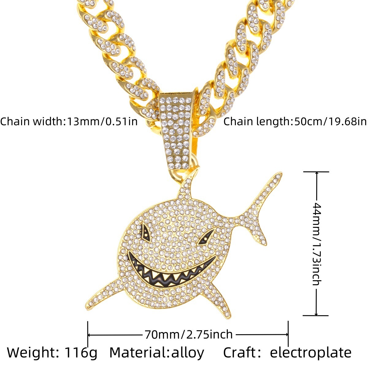 Golden smile shark pendant necklace
