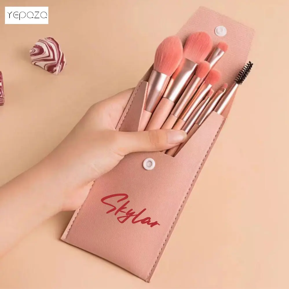 Personalized Makeup Bridesmaid Bag Cosmetic Pouch PU leather pink color Travel Makeup Brushes Bag with custom logo