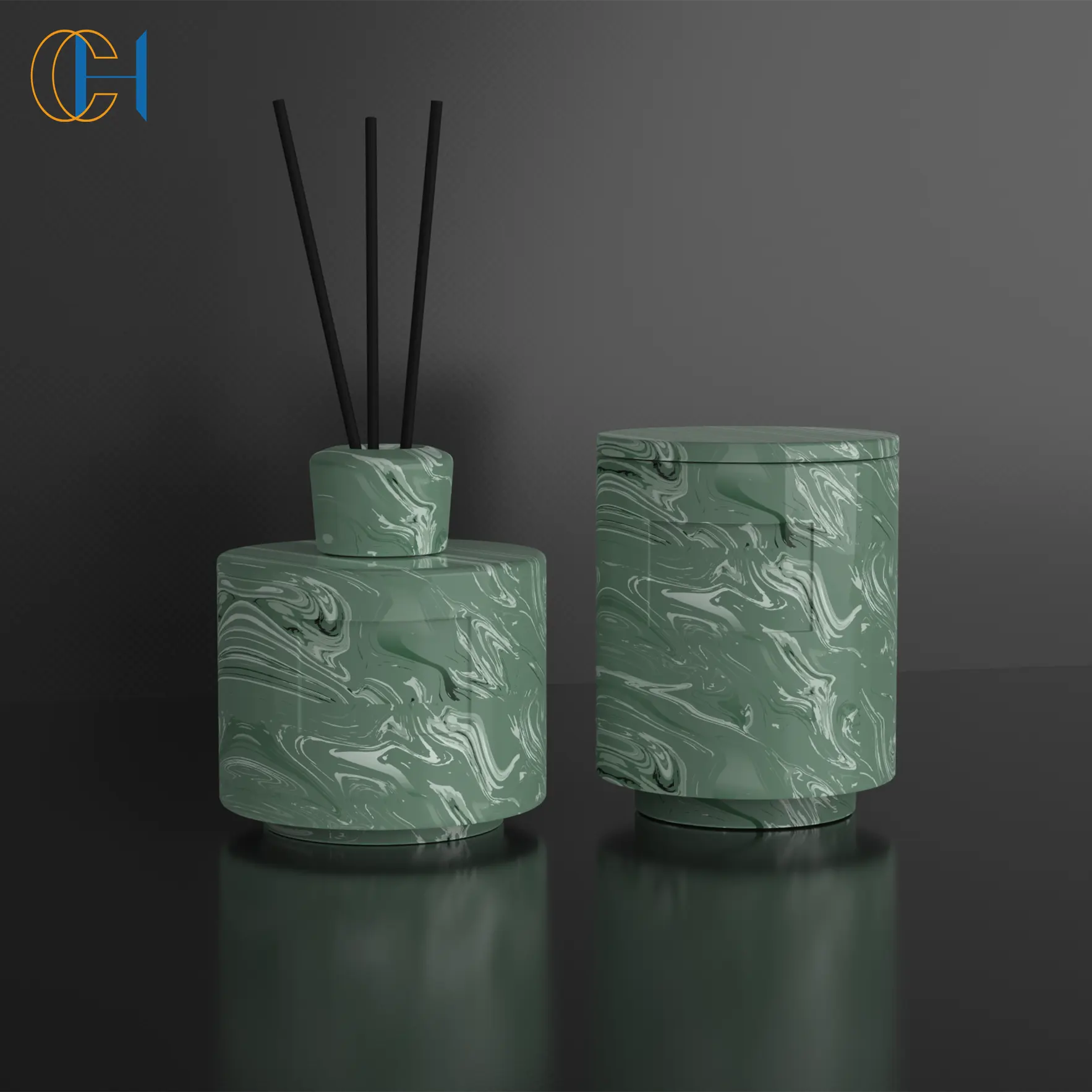 C & H New Material Ensemble d'arômes en argile colorée Vase élégant en céramique Diffuseur de roseaux et pot Camdle avec boîte-cadeau