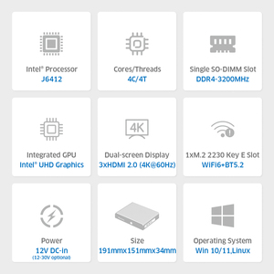 Küçük endüstriyel fansız mini pc J6412 intel işlemci ince istemci windows 11 minipc ile 3 HDMI desteği üçlü ekran - Product Image 2