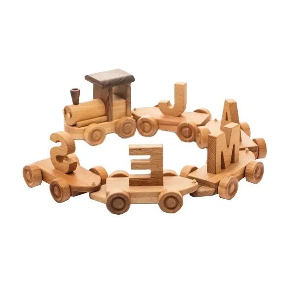 Wooden natural name letter train alphabet name letter toy train for kids birthday christening newborn baby gift wooden train