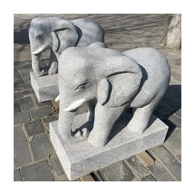Statua animale di marmo di pietra intagliata grande all'aperto statua di elefante Statue di elefante di pietra di granito grigio