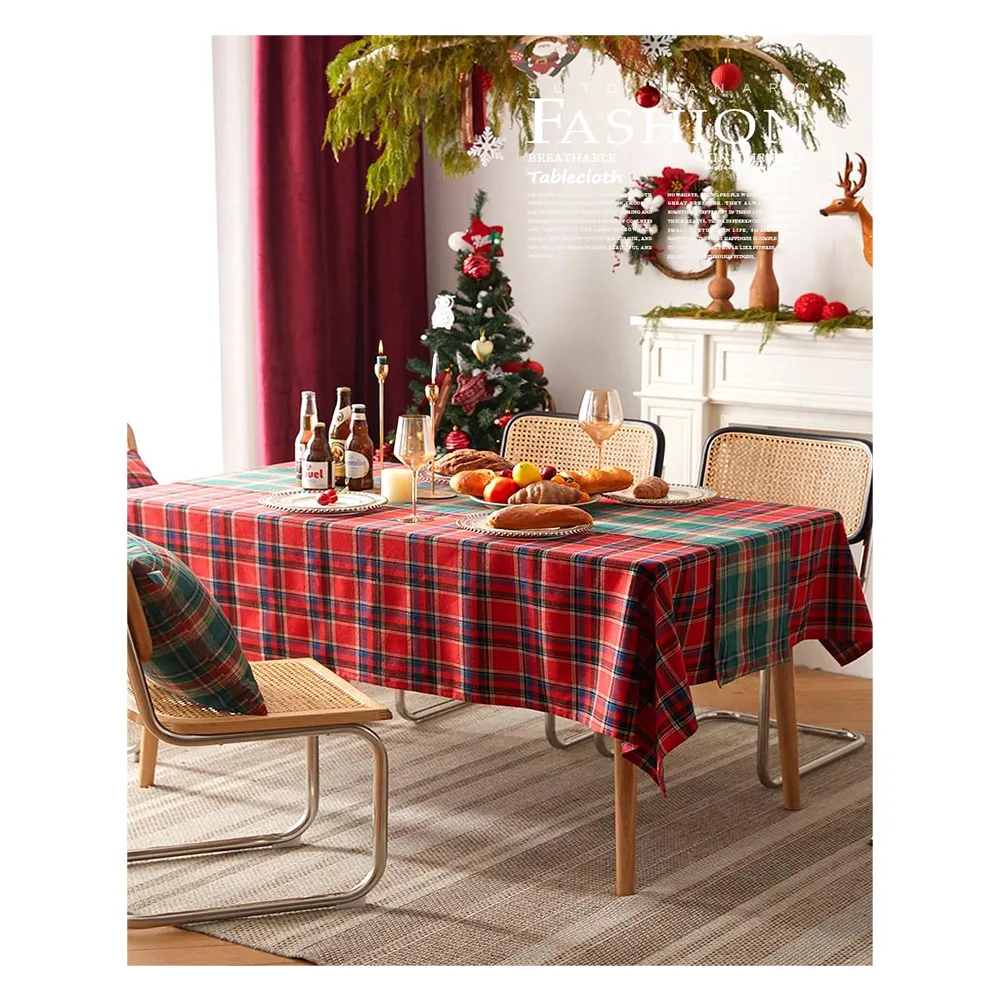 Tissu écossais écossais écossais personnalisé doux et durable, nappe rouge élégante de noël, nappe de table à thé, vente en gros