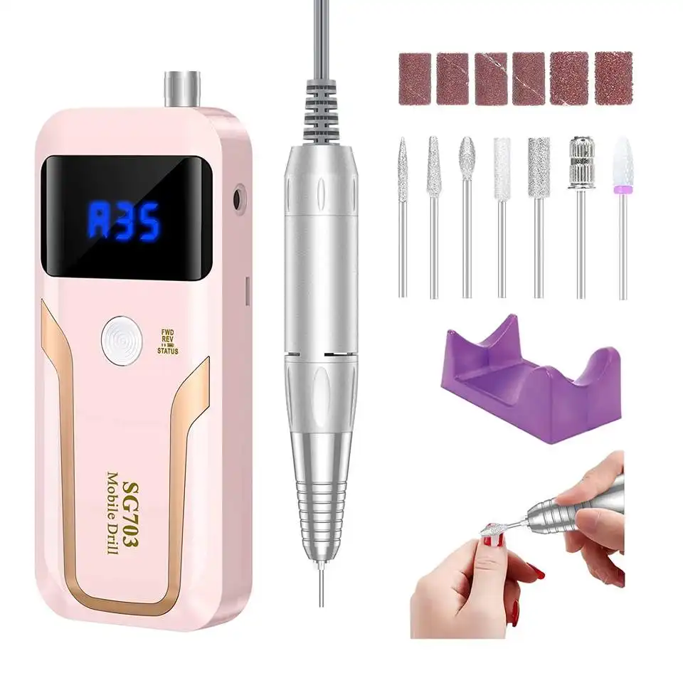 SG703 Novo Recarregável elétrico Nail Drill Machine Profissional 35000 RPM Portátil Elétrico Nail File Manicure Pedicure Ferramentas Fo