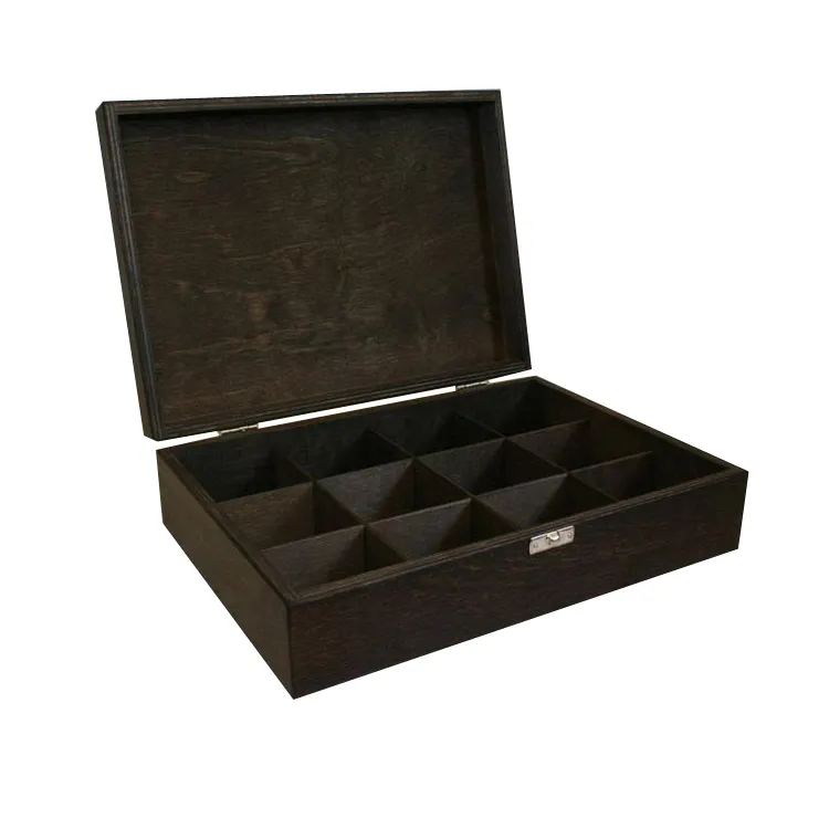 Personalisierte Antike Dunkelbraun 12 Fächer Holz Geschenk Verpackung Box Für Tee