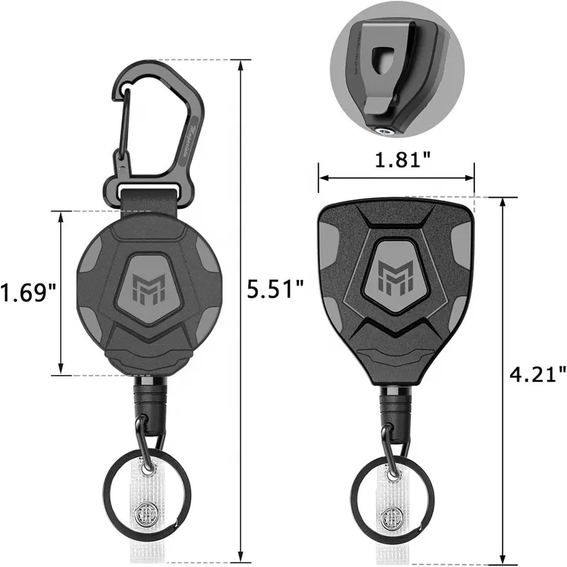 Portachiavi retrattile Clip da cintura per Carabiner resistente porta distintivo tattico in acciaio triangolare cavo con scudo rotondo portachiavi