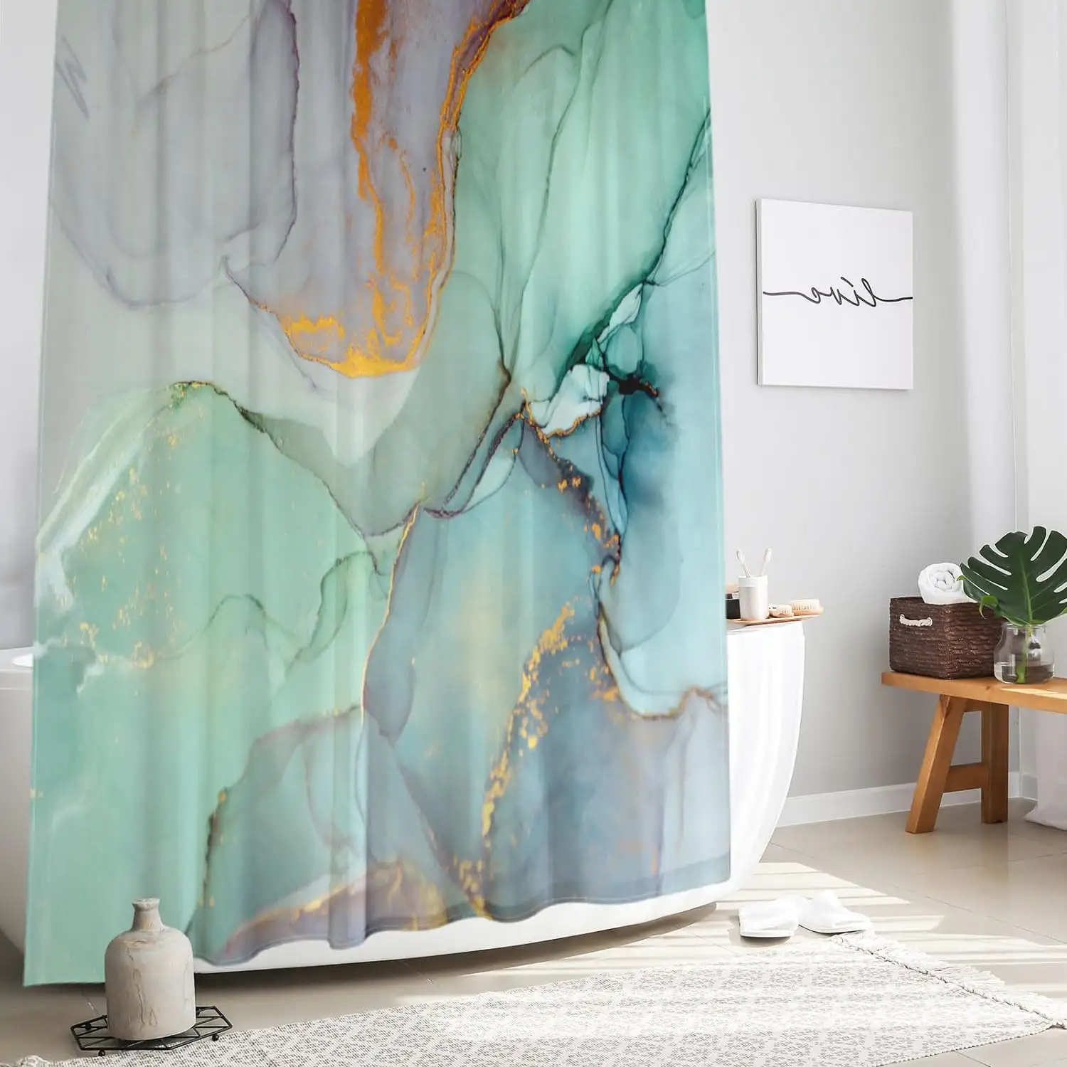 カラフルな大理石のシャワーカーテン抽象的な翡翠テクスチャオンブルモダンインクアートの装飾バスルーム用防水ファブリックシャワーカーテン