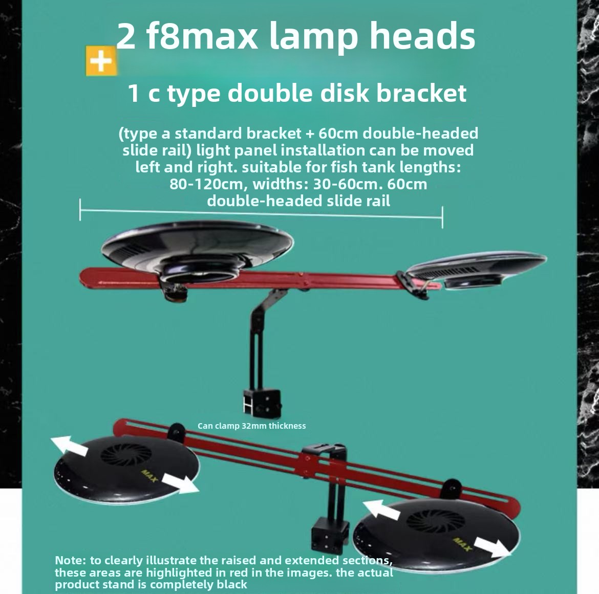 2 têtes de lampe F8 MAX + 1 support à double plateau