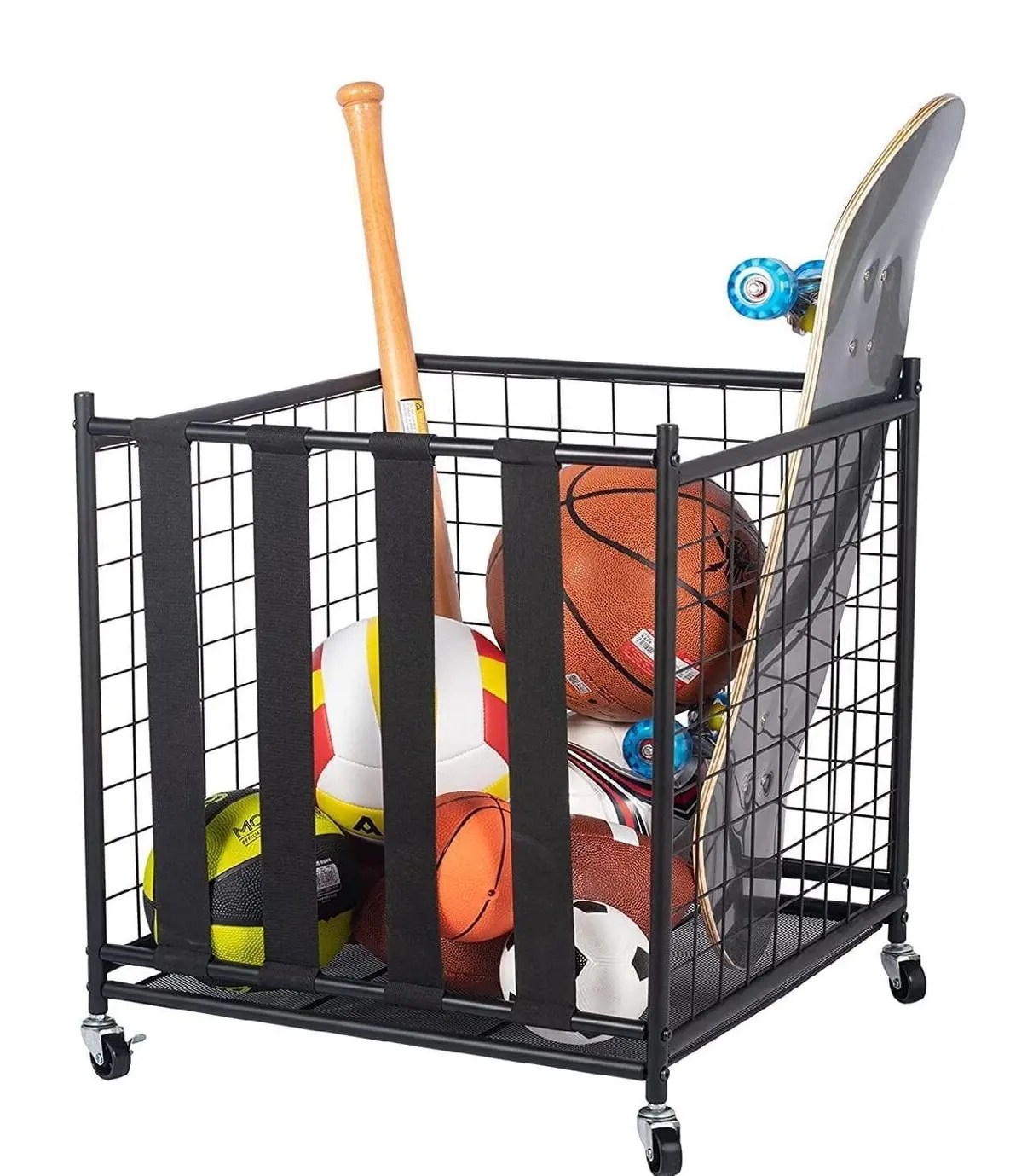 Roulant Sport Yoga Basket Balles Panier Organisateur pour Garage Sangles Élastiques pour Sortes Balles Gear Rack Jouet Chariot