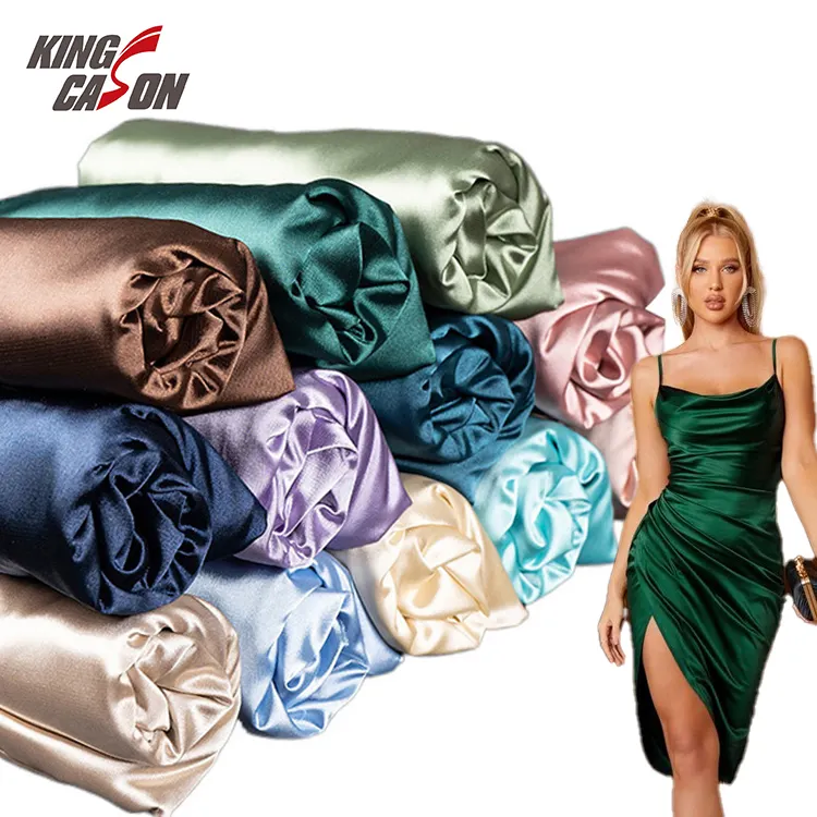Kingcason kain sublimasi pakaian berkilau kristal 100Gsm mengkilap untuk jaket gorden bahan bunga biola Satin