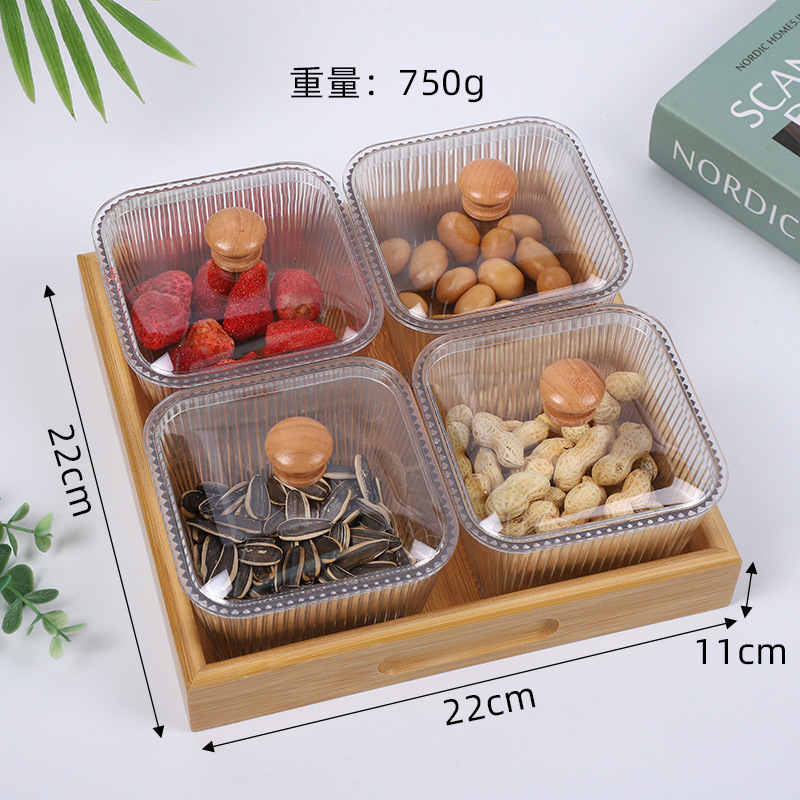 Plateau carré de fruits secs en bambou et bois 22*22*11CM