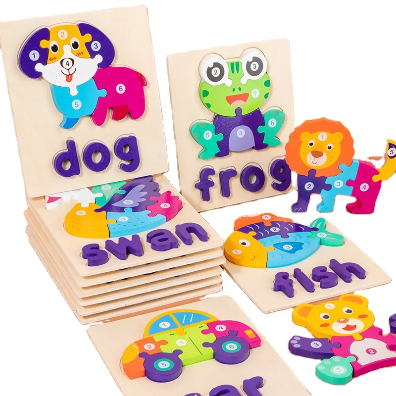 Début éducatif 3D Animal Montessori jouets jeu de puzzle enfants tige en bois correspondant Puzzles jouets pour enfants