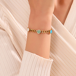 Pulsera <strong>De</strong> Mujer Stainless Steel Bracelet love Personality Geometric Malachite Titanium Steel Cuba Chain Bracelet for Women