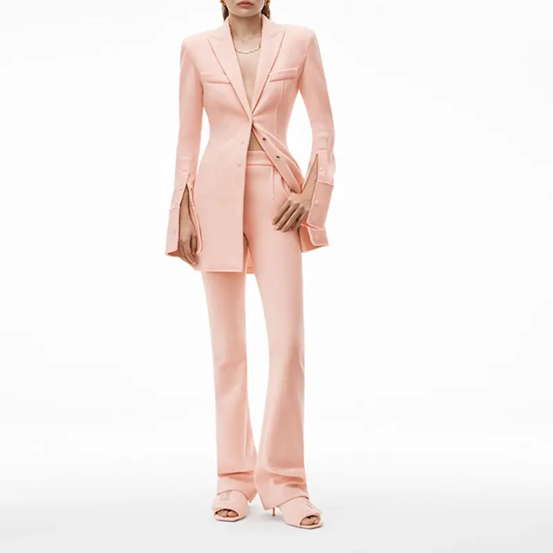 2022 Nieuwe Collectie Hoge Kwaliteit Blazer Licht Roze Double Breasted Vrouwen Formele Office Suits