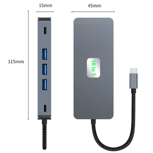 10ใน1 USB C เพื่อ PD100W + USB3.0 * 3 + Rj45 1000Mpbs + USB C + TF + SD + HDTV 4K 60Hz * 2 Type C ฮับ PD100W Dock - Product Image 5