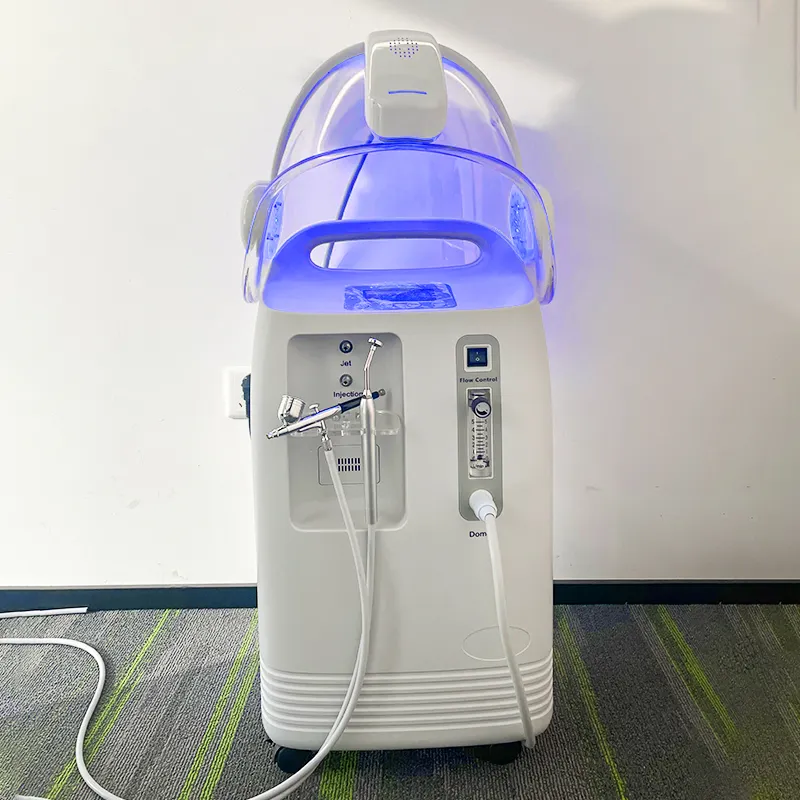 7 colores Led Dome Jet Peel Oxygen Facial Machine Máquina facial oxigenada 3 en una máquina facial de oxígeno para la venta