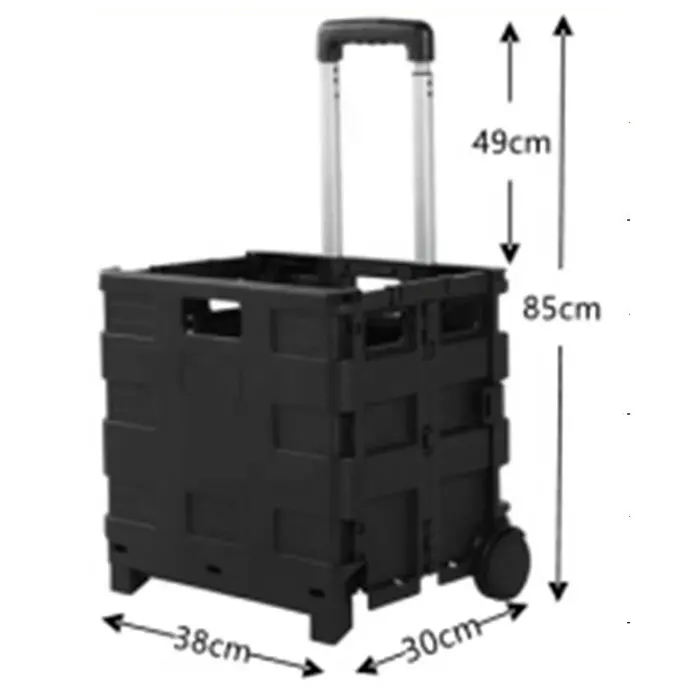 40L Collapsible Heavy Duty Plastic 2 Wheel Utility Foldable Shopping Cart with Telescopic Handle 50 Lbs Load Capacity Black