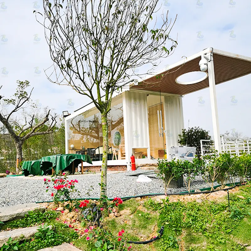 Casa de contêiner outra casa de construção luz de aço recipiente ao ar livre de escritório com casa de vidro de banheiro