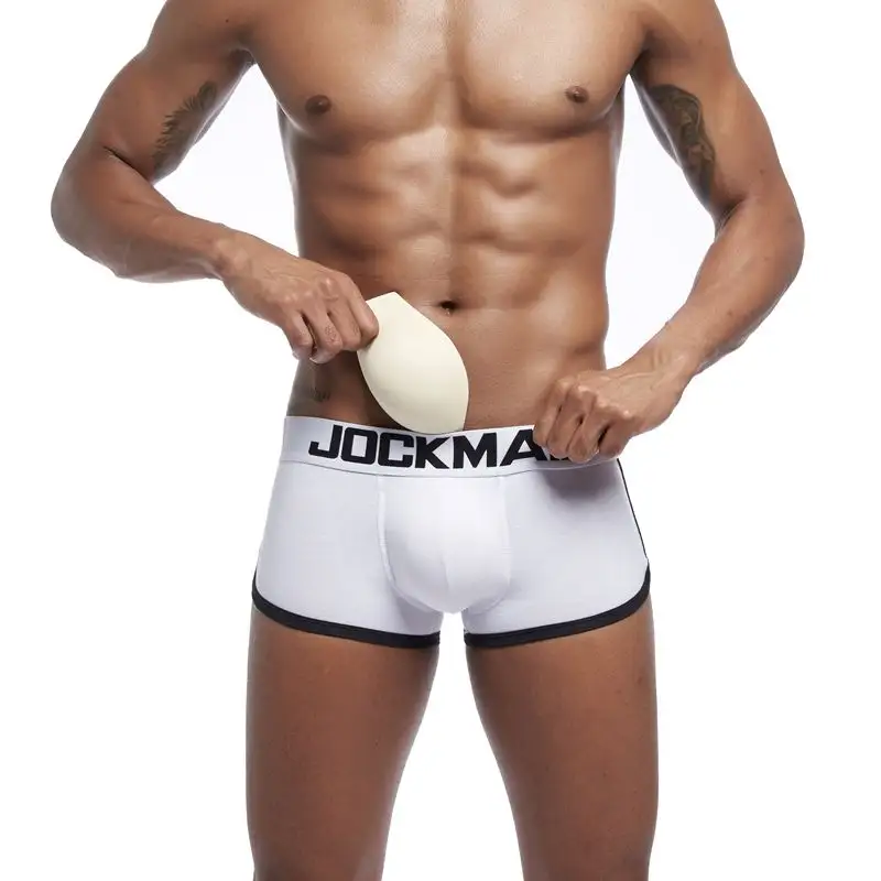 JOCKMAIL กางเกงในผู้ชาย,กางเกงบ็อกเซอร์แฟชั่นบุฟองน้ำกางเกงในดันทรงตรงถ้วยโฟมสามารถถอดแผ่นโฟมออกได้