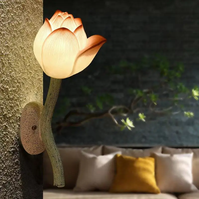 Lampada da parete stile cinese Art Lotus lampada da parete originalità soggiorno camera da letto sala da tè corridoio luce decorativa