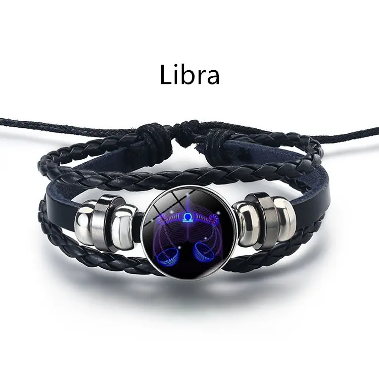 Horóscopo cuerda trenzada pulsera luminosa joyería que brilla en la oscuridad Astrología China 12 pulseras con signo del zodiaco