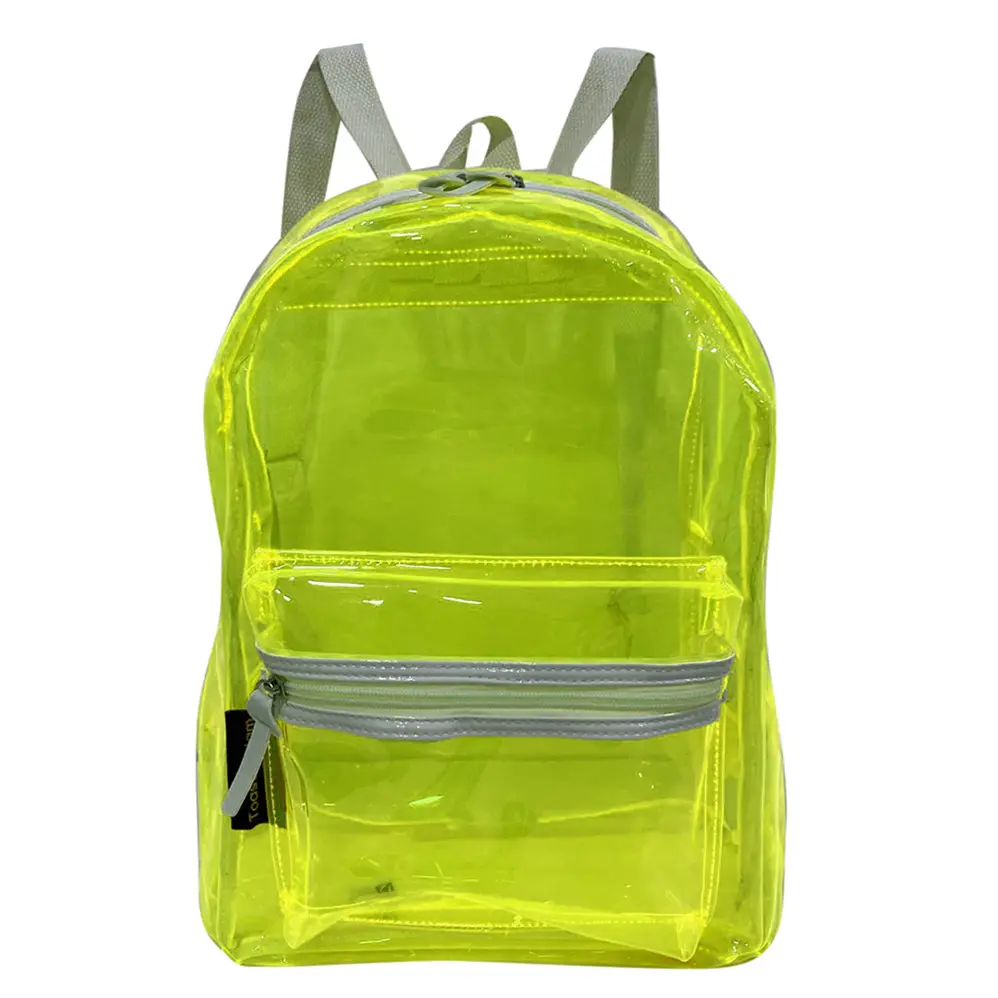 Promocionais Baixa Ordem Mínima Quantidade Portátil Limpar PVC Bag LED Bag Pack Bolsas escolares com poliéster Alça ajustável