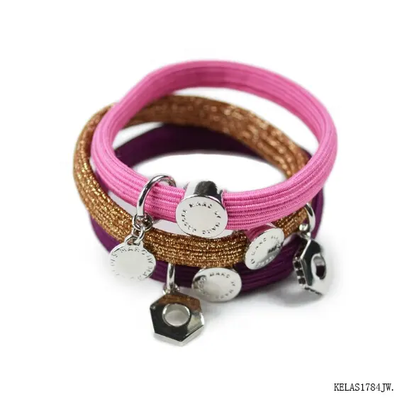 Pulsera de dijes de metal con logo personalizado para mujer, coletero, lazos para el cabello, banda elástica para el pelo, diadema para mujer