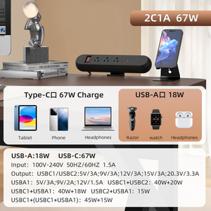 Morsetto per spina sul tavolo da conferenza tipo presa interruttore doppio caricatore USB rete 67W - Product Image 4