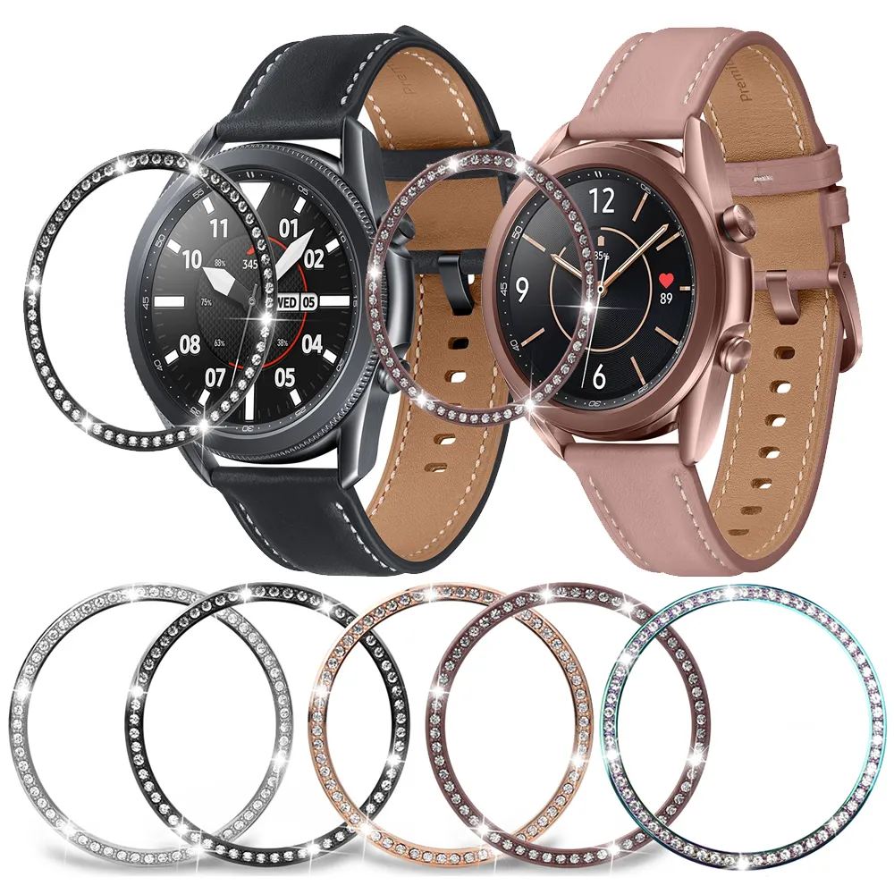 Tschick เคสกรอบกันชนโลหะประดับเพชร,สำหรับ Samsung Galaxy Watch 3 41 45มม. ตัวป้องกันแหวนหนามเตยสำหรับ Samsung Watch 3 41 45
