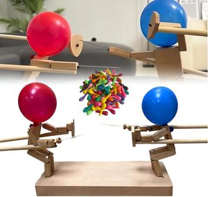 Handmade Wooden Fencing Puppets Balloon Bamboo Man Battle <strong>Fun</strong> <strong>and</strong> <strong>Exciting</strong> 2-Player Wooden Robot Battle Game with 100 Balloons - Product Image 2