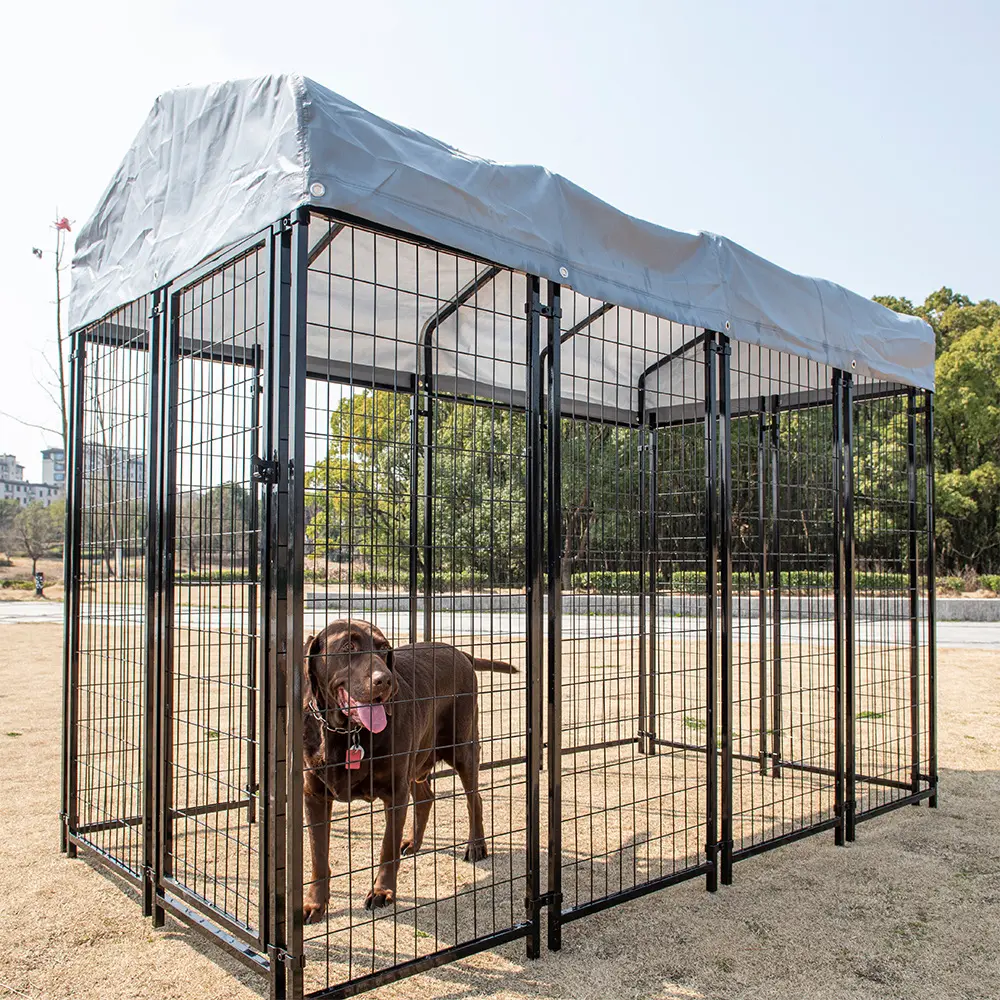 Kandang anjing besar kandang anjing kandang kawat las Playpen hewan peliharaan dengan perlindungan UV penutup tahan air logam dan atap luar ruangan tugas berat