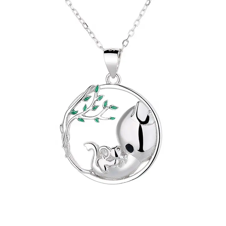 Real Silver 925 Mom and Son Pendant Necklace Hand Made Cute Elephant Charm Jewelry