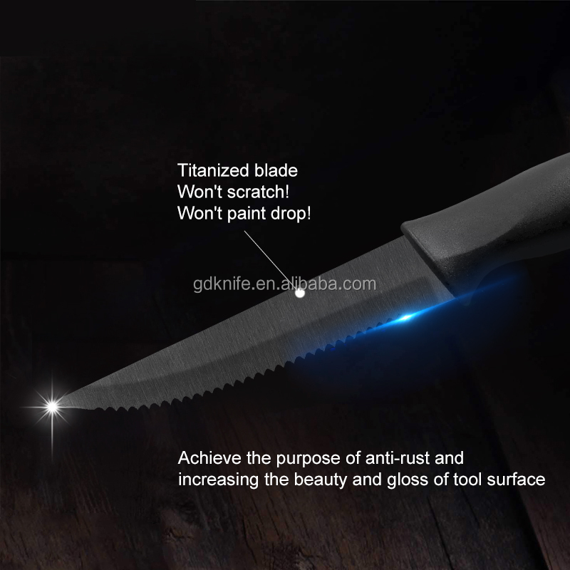 Kitchen Cutlery Dinner Knife black titanium blade stainless steel Blade Steak Knife set with PP handle