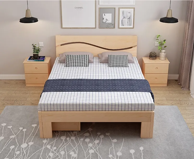 Litera de madera maciza con almacenamiento de mango individual marrón, muebles de dormitorio, cama doble tamaño King de madera, marco de cama Queen