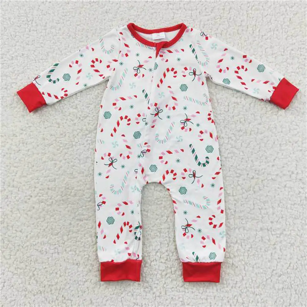 LR0506/LR0501 bastoncino di zucchero rosso pizzo cerniera manica lunga tutina vestiti appena nati tutina costume bambino tutine natalizie