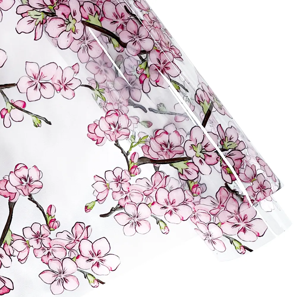 2024 Новая модная прозрачная виниловая ткань Sakura TPU может использоваться для украшения сумок и ковриков для еды