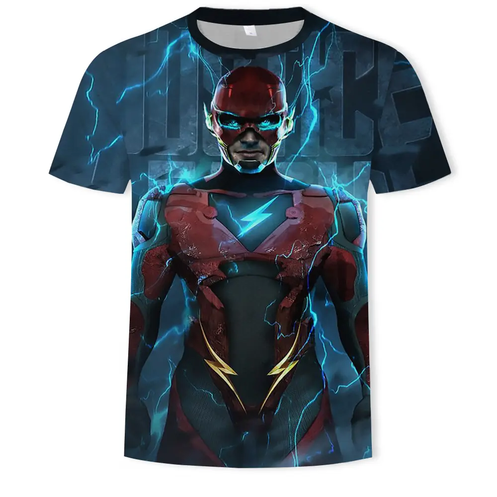 T-shirt en polyester à impression numérique 3D, nouveau t-shirt imprimé, tendance, logo personnalisé, vêtements de niveau supérieur, DC film Flash,