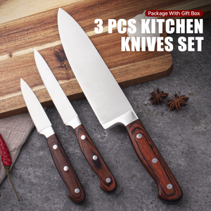 Trong Kho 3 Pcs Thép Không Gỉ Dao Nhà Bếp Thiết Lập Pakka Gỗ Đầu Bếp Tiện Ích gọt Dao Với Hộp Quà Tặng <span class=keywords><strong>Sharp</strong></span> Dao Nhà Bếp Thiết Lập - Product Image 3
