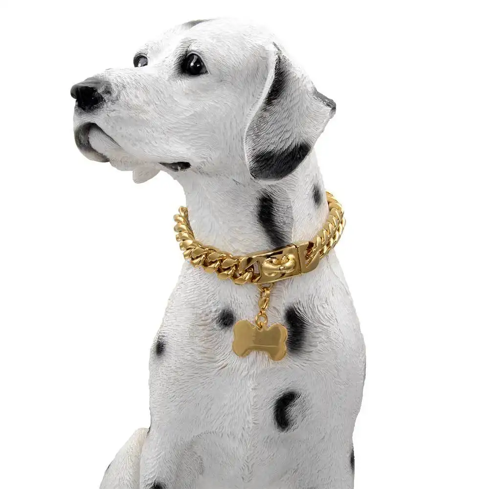 Hoyon collier de chaîne pour chien doré, collier de chaîne en métal de marche avec boucle sécurisée, lien cubain 18K solide et résistant à mâcher