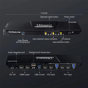 TESmart USB 3.0 HDMI KVM交换机2显示器显示2台电脑4K @ 60hz双显示器KVM交换机HDMI 2端口2x2矩阵KVM